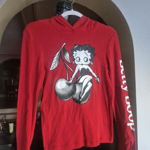 Womens Betty Boop Red Hooded Long Sleeve with Cherry Graphic